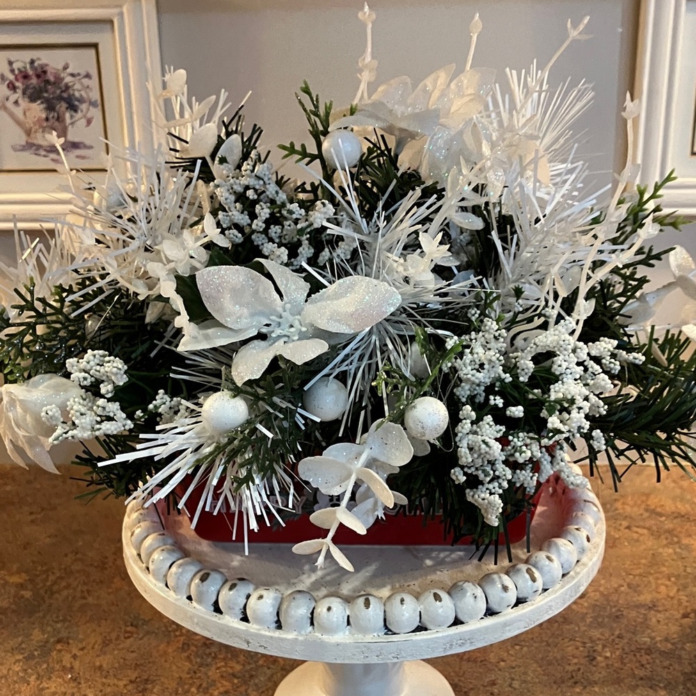 Elegant White and Green Holiday Floral Arrangement